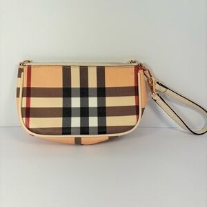 Plaid Checkered Academia Preppy Beige Clutch Strap Crossbody Purse
